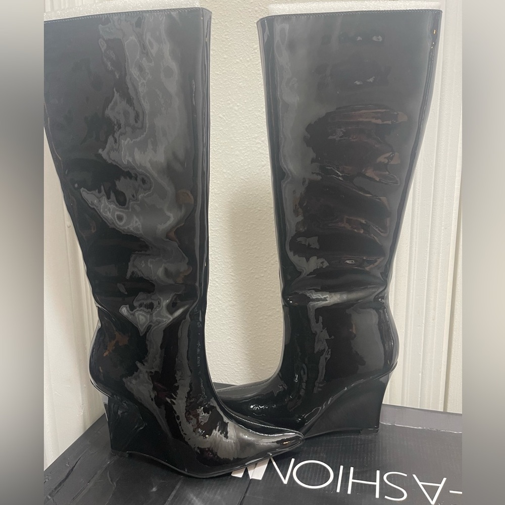 Patent Leather Wedge Boots